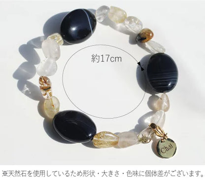 ルチルクォーツ オニキス ゴムブレスレット