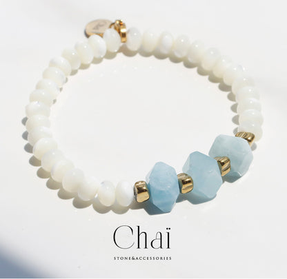 アクアマリン マザーオブパール ブレスレット【深い癒し/女性の魅力】