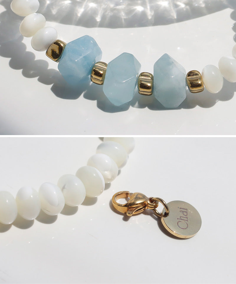 アクアマリン マザーオブパール ブレスレット【深い癒し/女性の魅力】