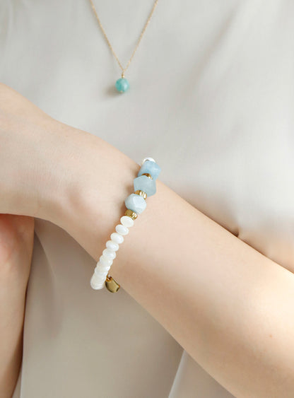 アクアマリン マザーオブパール ブレスレット【深い癒し/女性の魅力】