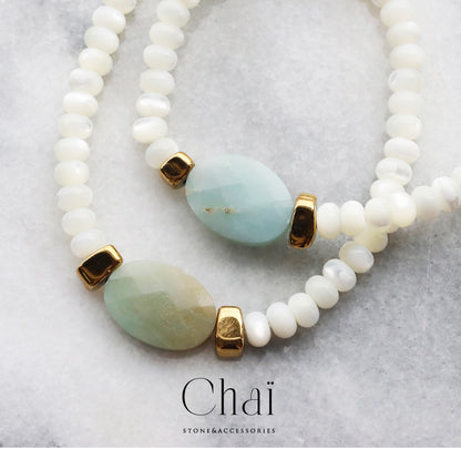 アマゾナイト マザーオブパール ブレスレット【優しさ/自己表現】