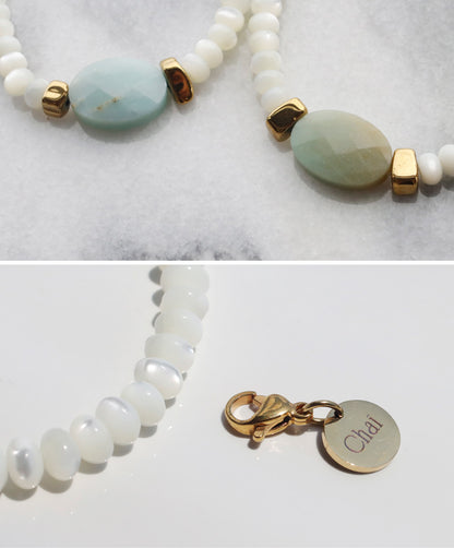 アマゾナイト マザーオブパール ブレスレット【優しさ/自己表現】