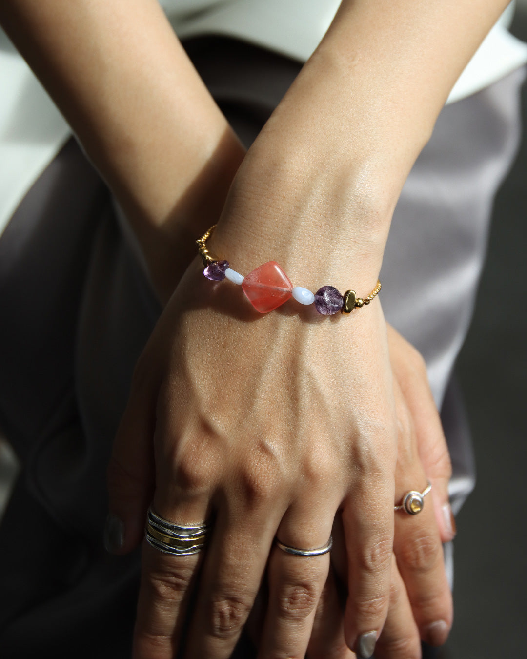 【2026NEW】Grâce Bracelet | ウォーターメロントルマリン×ブルーカルセドニー