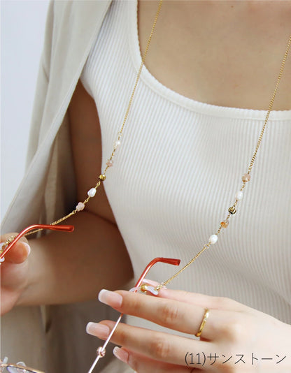 天然石 淡水パール メガネチェーン