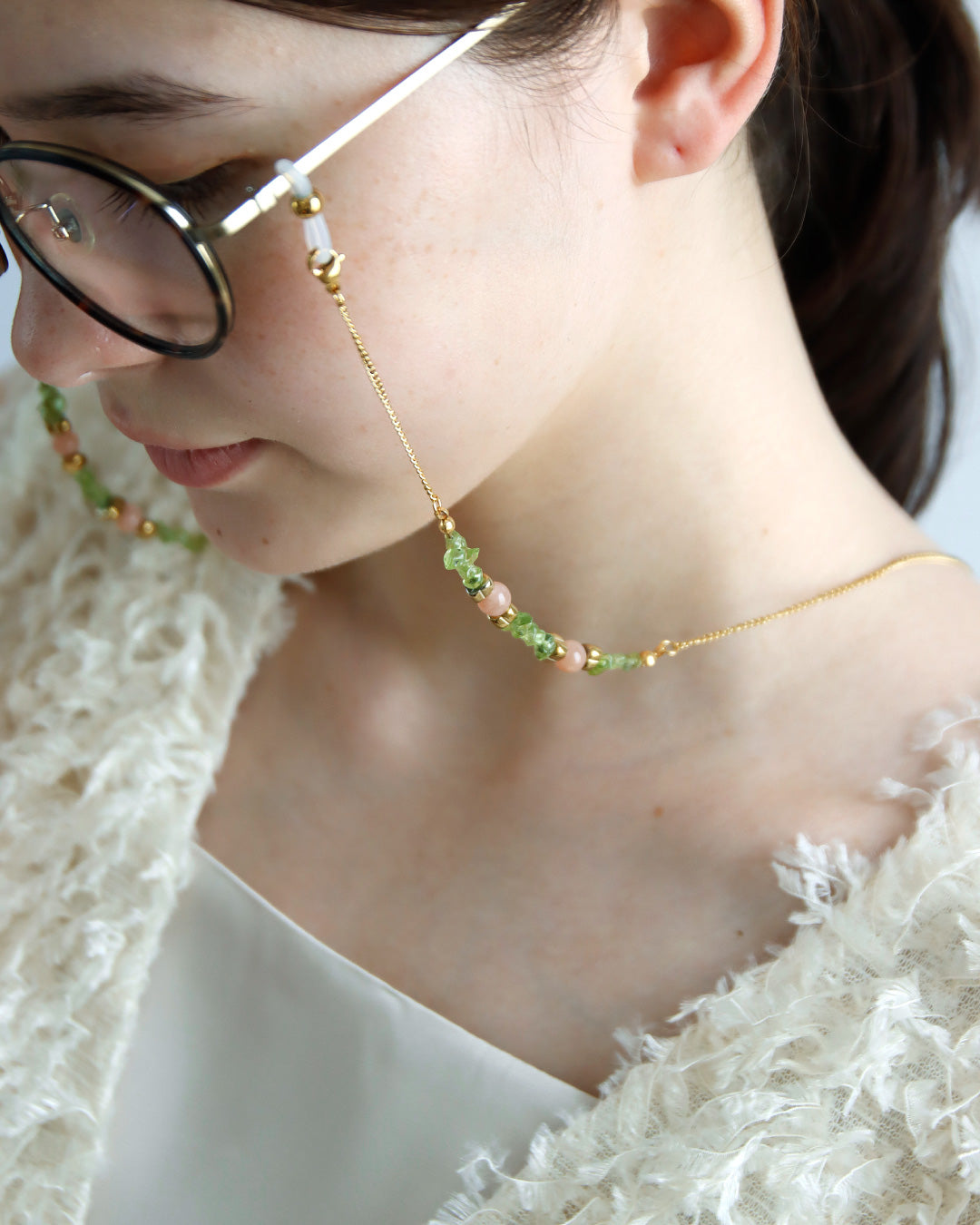 ペリドット サンストーン眼鏡チェーン