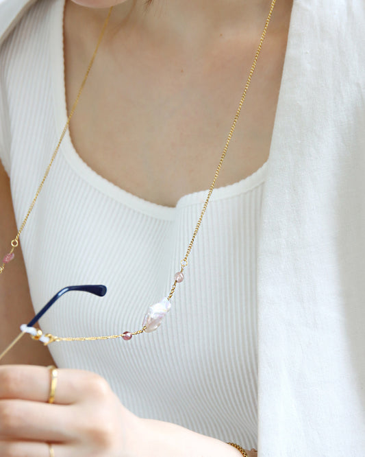 バロックパール ストロベリークォーツ 眼鏡チェーン