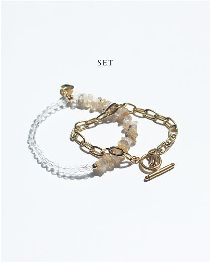 Glow | ルチルクォーツブレスレット×ステンレスブレスレット セット